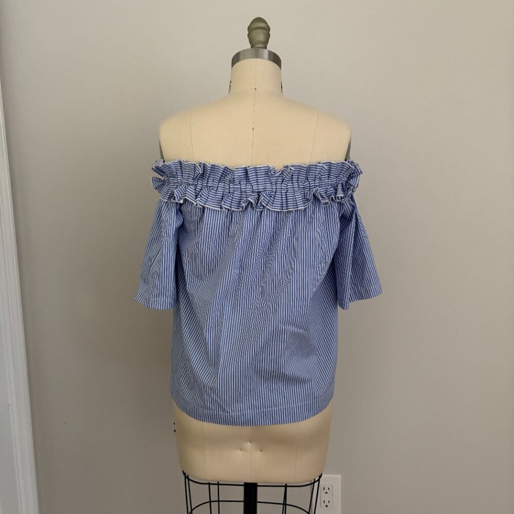 Vineyard Vines Top Blue Striped Off The Shoulder Poplin Coastal Granddaughter S - Picture 3 of 6
